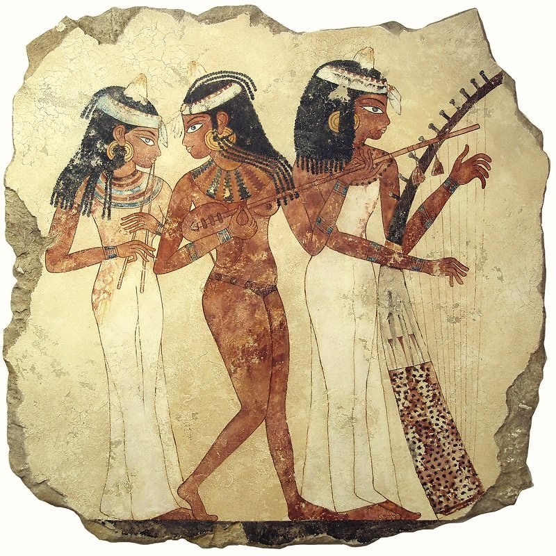 women dancing and singing from Tomb of Nakht in ancient Egypt